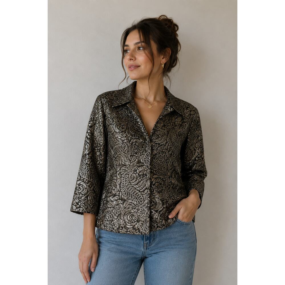 Banana Republic Quiet Luxury Blazer Womens XS Silk Blend Gold Brown Jacke